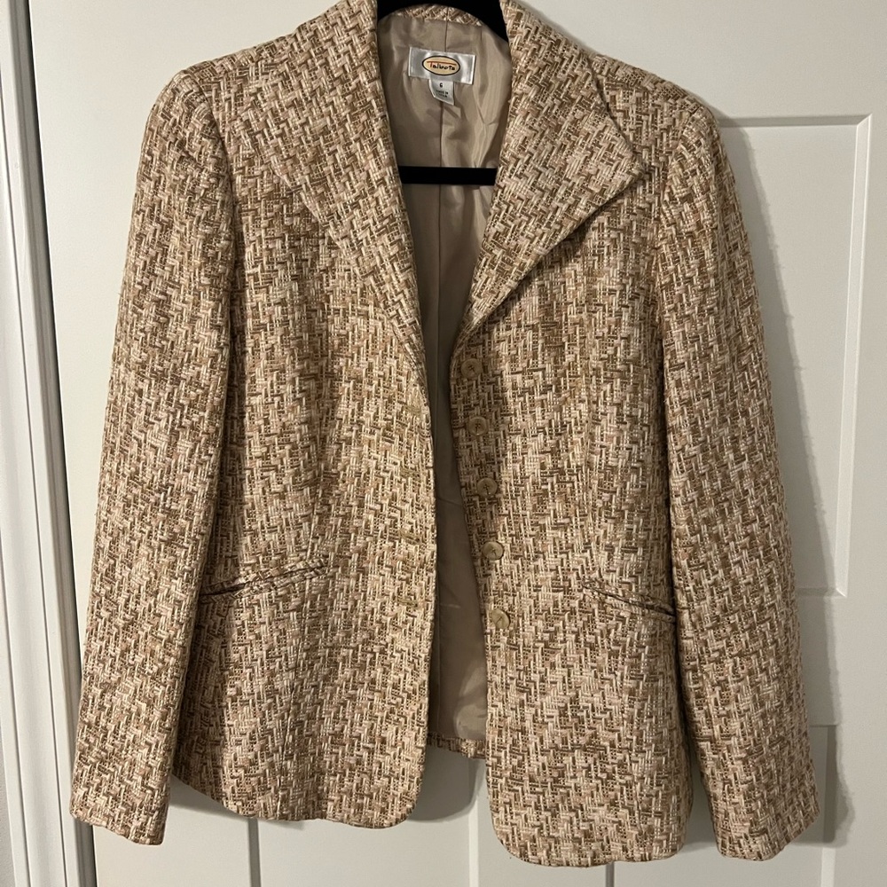 Talbots Tan Blazer Classic Tweed Suit Jacket